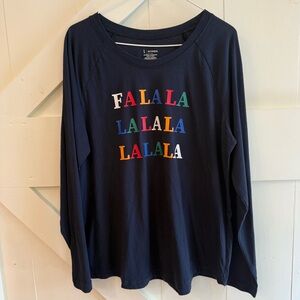 Pajamarama Women’s Blue FALALALALA Holiday Multicolored Long Sleeve‎ Tee Large